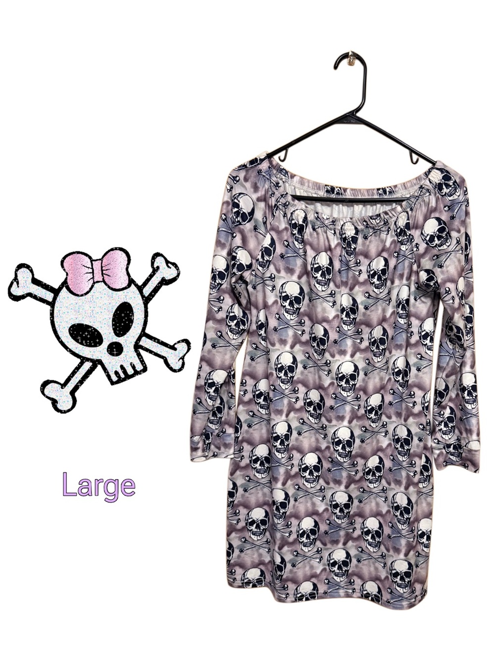 💀 Pastel Goth Skull Tunic Dress Large | Coquette Grunge Soft Goth Boutique Style